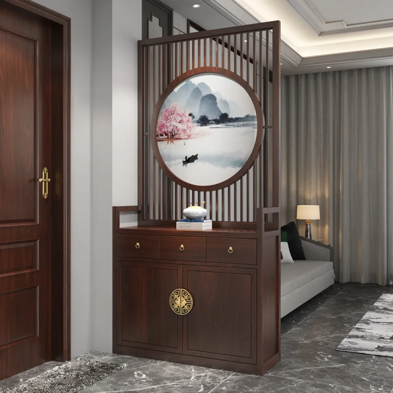 New Chinese screen partition living room solid wood household entrance cabinet
