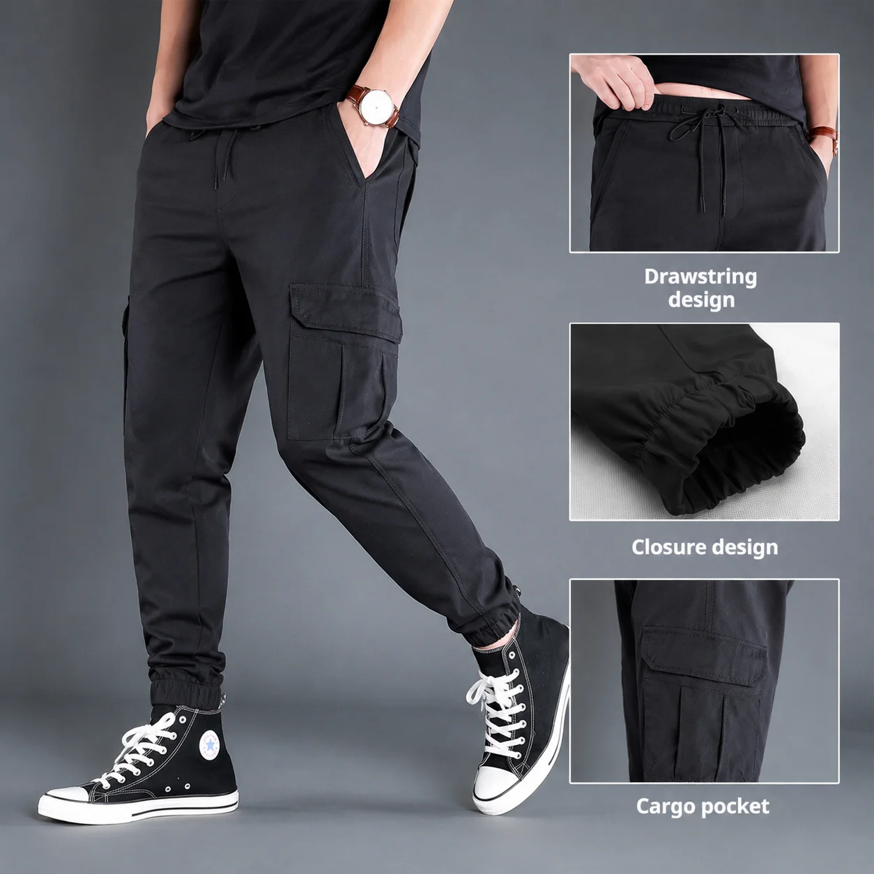 Men's Multi Pocket Cargo Pants Casual Loose Joggers Workwear Tactical Trousers Fashion Streetwear Harem Ankle Pants Sweatpants