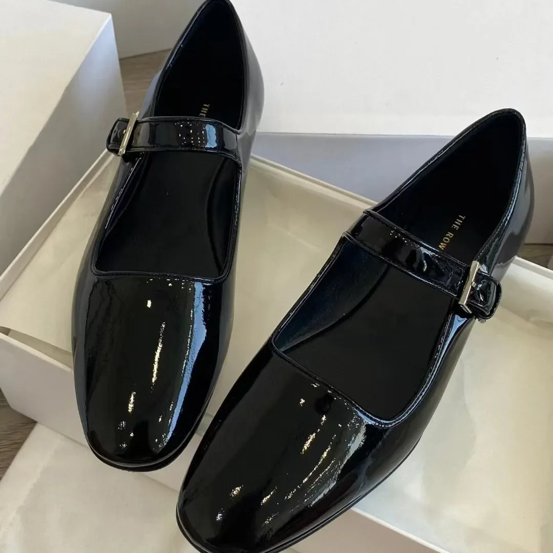 Dongguan made French style elegant high-end niche genuine leather women's singles shoes, one line buckle flat bottom ballet shoe