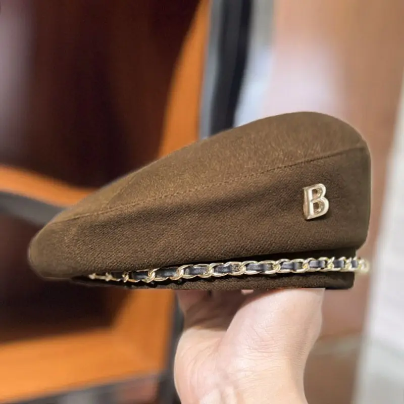 2026 Nieuwe Keten Baret Hoed Voor Vrouwen Cap Winter Retro Kunstenaar Platte Mode Dame Meisjes Vintage Cap