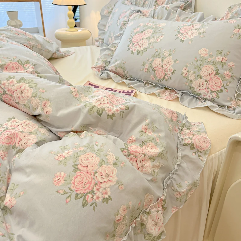 

Fresh Botanical Floral Bedding Set for Kids and Adults, Leaves, Flower Duvet Cover, Pillowcases, Soft Washed Cotton, Home Textil