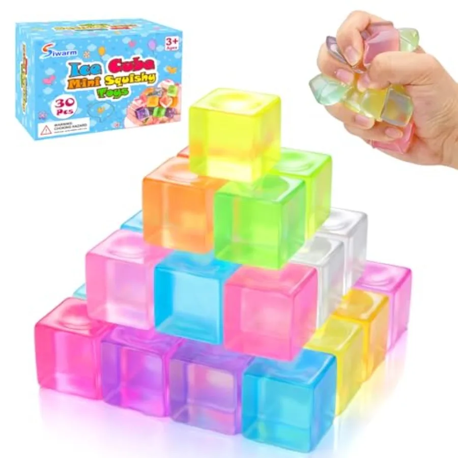 30 Pack Mini Ice Cube Squishy Fidget Toys for and Adults, Mini Stress Cube Squeeze Toys, Square Stress Balls Sensory Toys for A