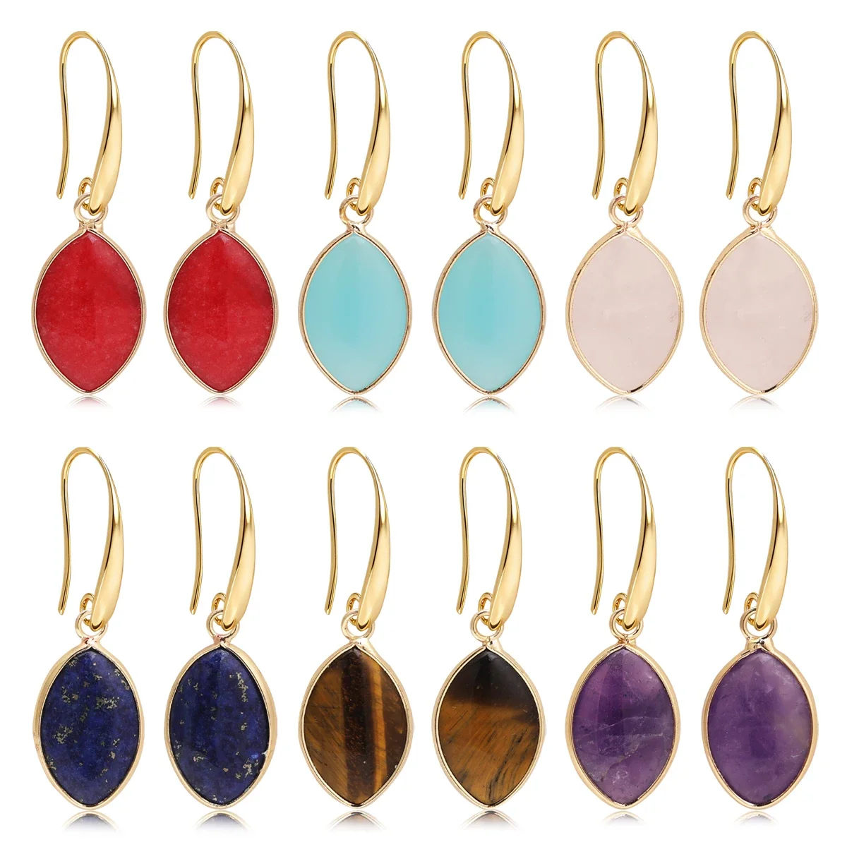 

Natural Stone Pendant Earrings Amethyst and Rose Stone Earrings Everyday Wear for Women Commuting Travel Accessories