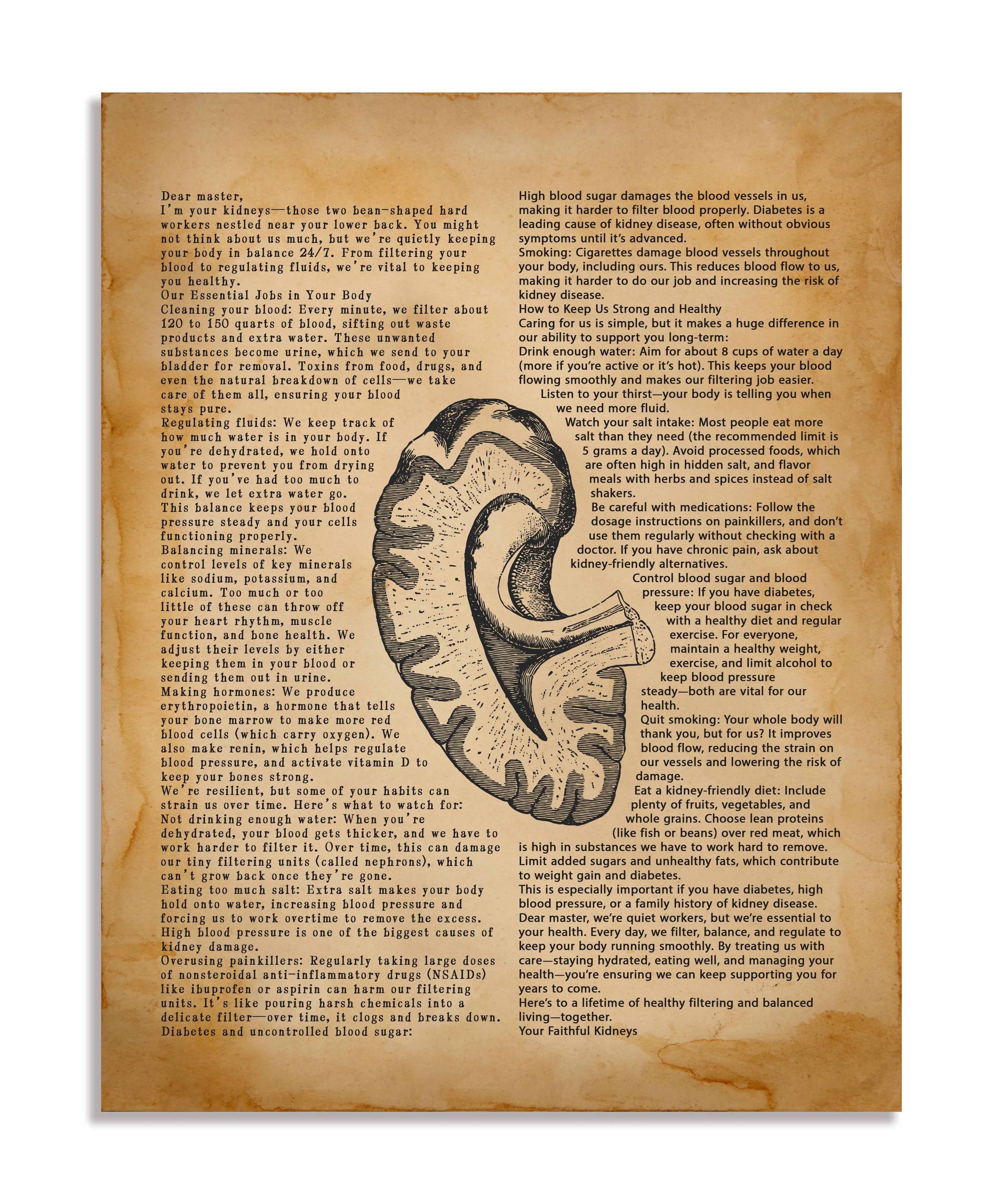 مخطط طبي، لوحة فنية جدارية للعناية بالكلى تحفيزية، 11 × 14 بوصة ورق صور أرشيف غير مؤطر، ملصق صحي وفن جدران #1