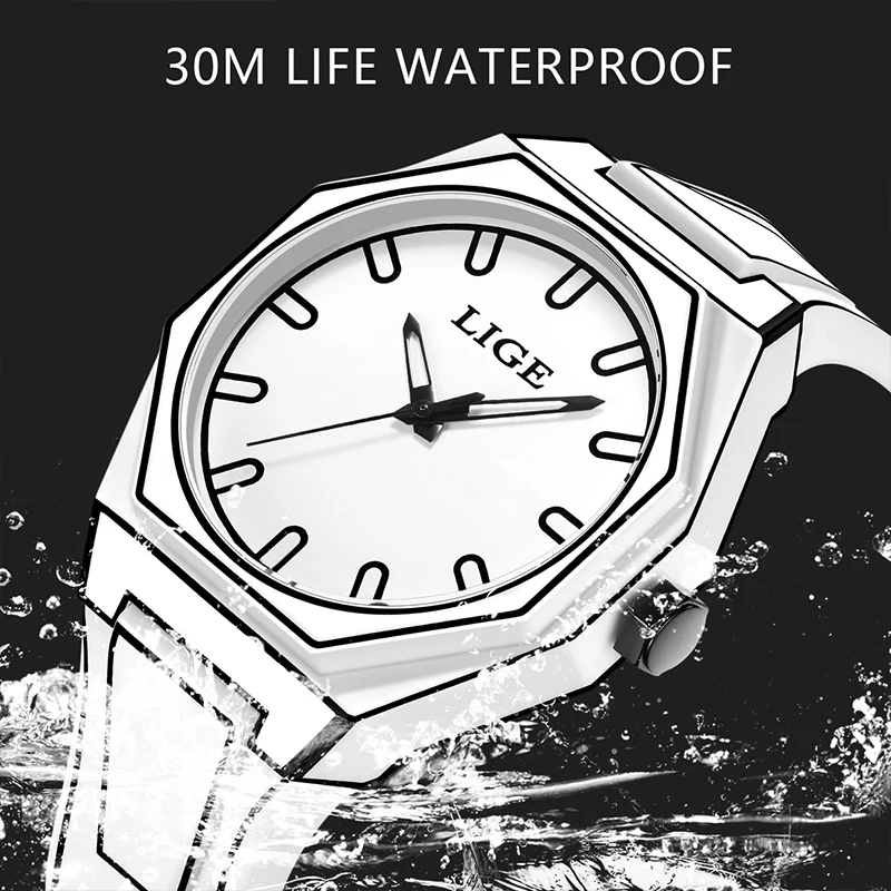 

LIGE fashion sketch men's watch creative quartz wristwatch minimalist waterproof silicone strap watches for men reloj hommes+BOX