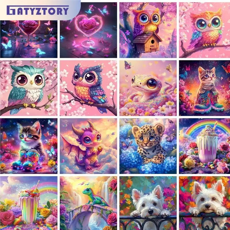 GATYZTORY Colorful Dinosaur Diy Framed Animal Painting By Numbers HandPainted Acrylic Pigment Canvas Drawing Coloring Picture