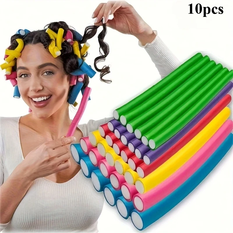 10pcs Flexible Hair Curling Rod Hair Curler Makers Soft Foam Bendy Twist Curls Flexi Rollers Styling Tools Hair Roller No Heat