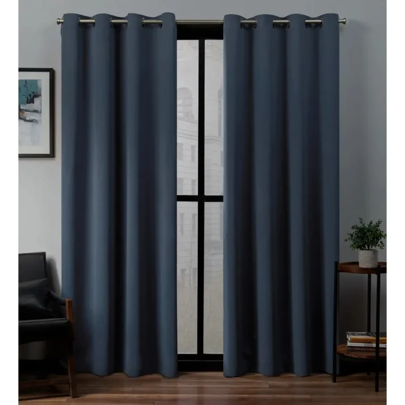 

NEW Sateen Twill Woven Room Darkening Blackout Grommet Top Curtain Panel Pair, 52"x84", Vintage Indigo-Guaranteed Authentic