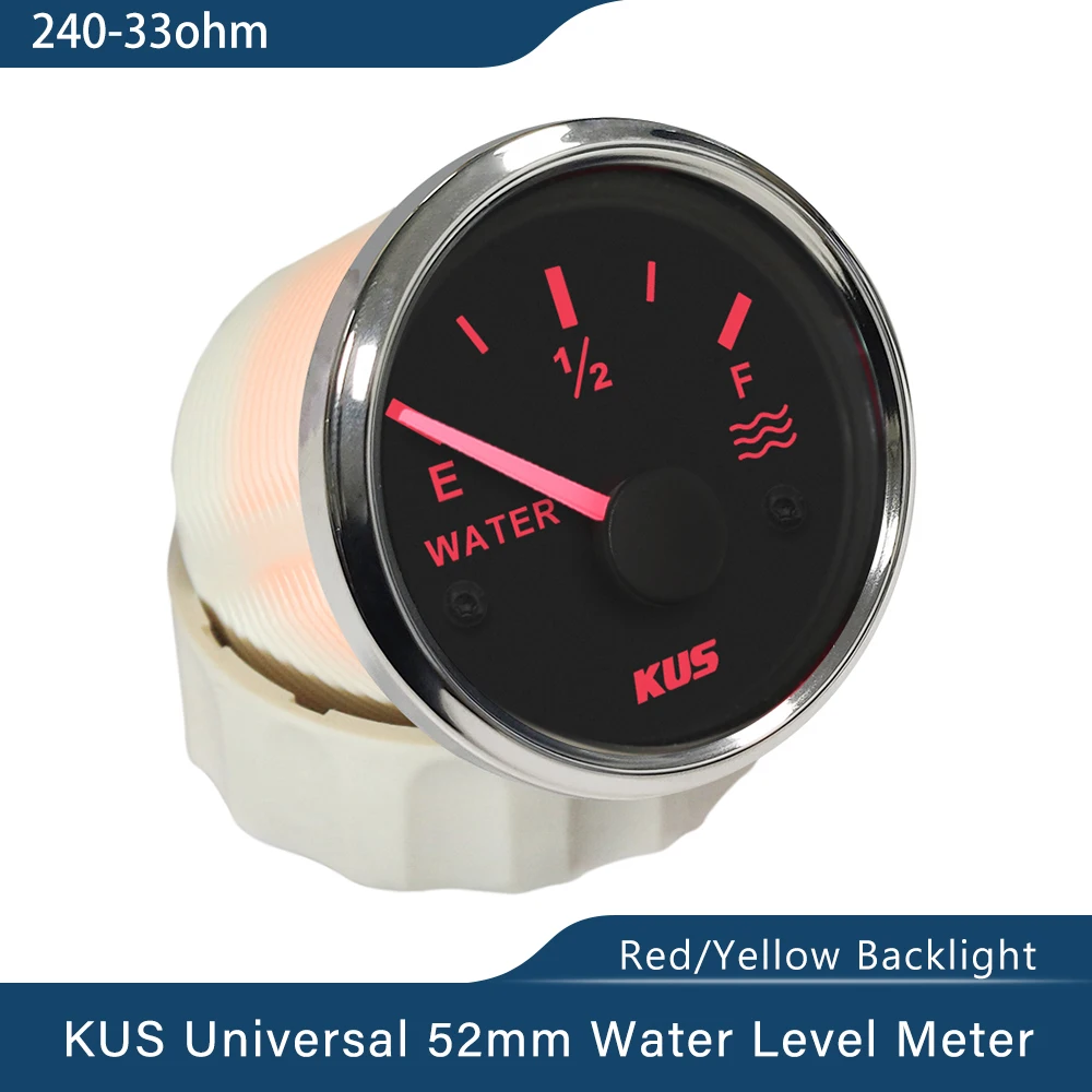 KUS Waterproof 52mm Auto Marine Water Level Gauge Meter 0-190ohm 240-33ohm Signal with Backlight 12V 24V for Truck RV Boat