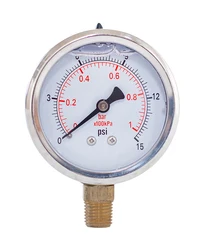 Glycerine Filled Compound Pressure Gauge 2 Inch Dia 1/4 NPT Lower Mount -30 InHg-30,15,30, 60,100,160, 200,300,600 Psi & Bar