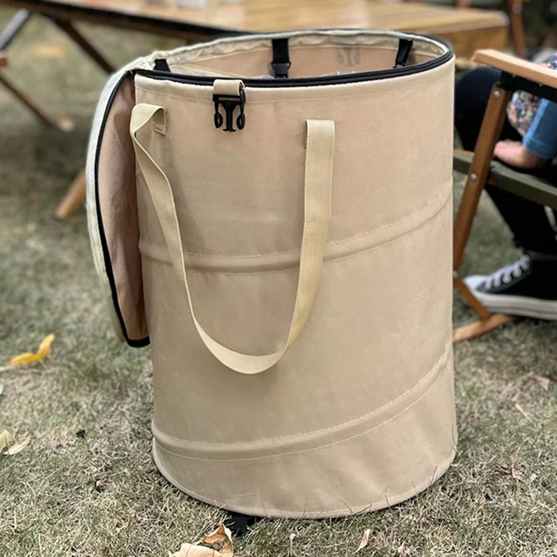 Camping Trash Can Foldable Portable Outdoor Garbage Bin Camping Supplies Garden Storage Bag Easy Install Easy To Use Armygreen