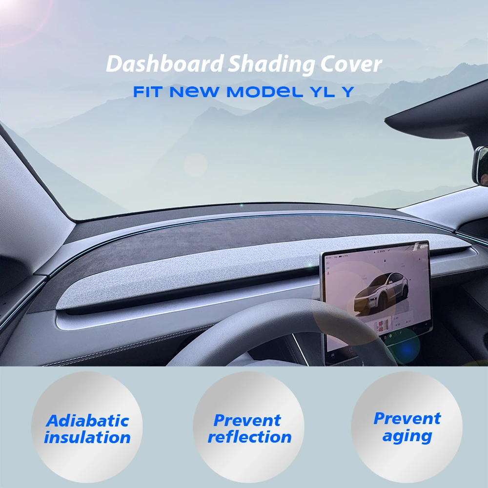 TESY Für Tesla Model YL Y Juniper Launch Standard Armaturenbrett-Abdeckung Wildleder Sonnenschutz Anti-UV Armaturenbrettmatte Rutschfeste Pads – Detail 2