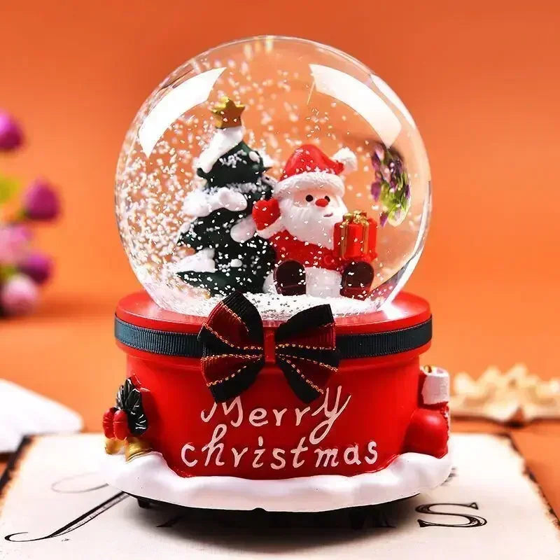 Exquisite Resin Crafts Creative Christmas Crystal Ball Music Box Rotating Snowflakes with Lights Music Box Christmas