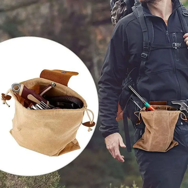 

Outdoor Foraging Bag Fruit Picking Pouch Genuine Leather Canvas Waist Packs Dog Walking Pet Training Garden Tools Storage Bag