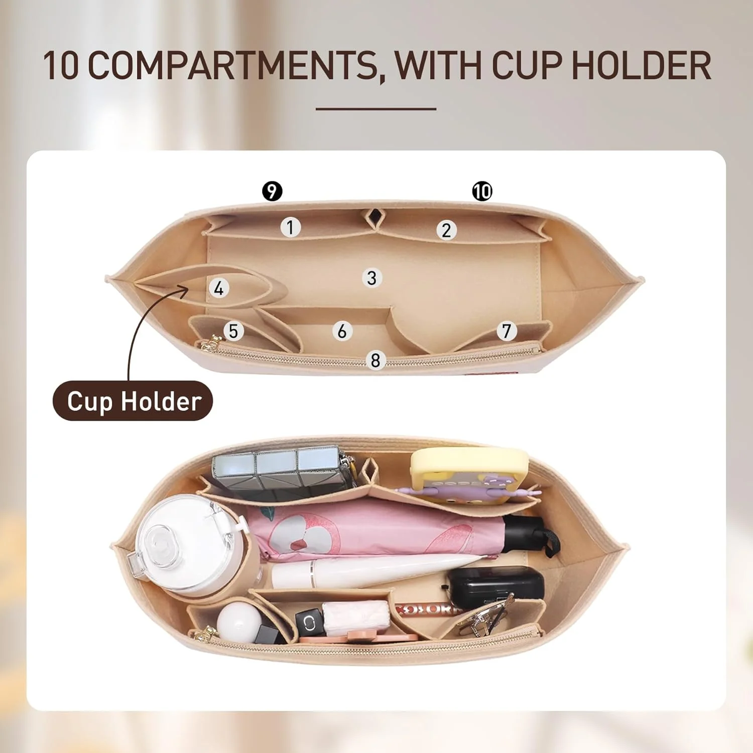 Tote Bag Organizer Insert with Base Shaper,Felt Bag Organizer Insert Compatible with Le pliage,neverfull,City 33 Purse Insert