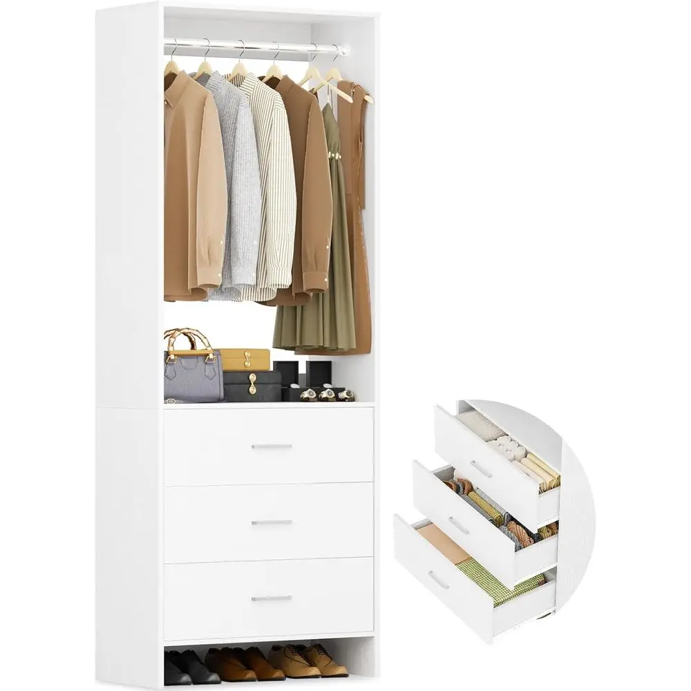 2-Tier 24 White Wooden Closet System for Walk-in and Small Wardrobes with Hanging Rods