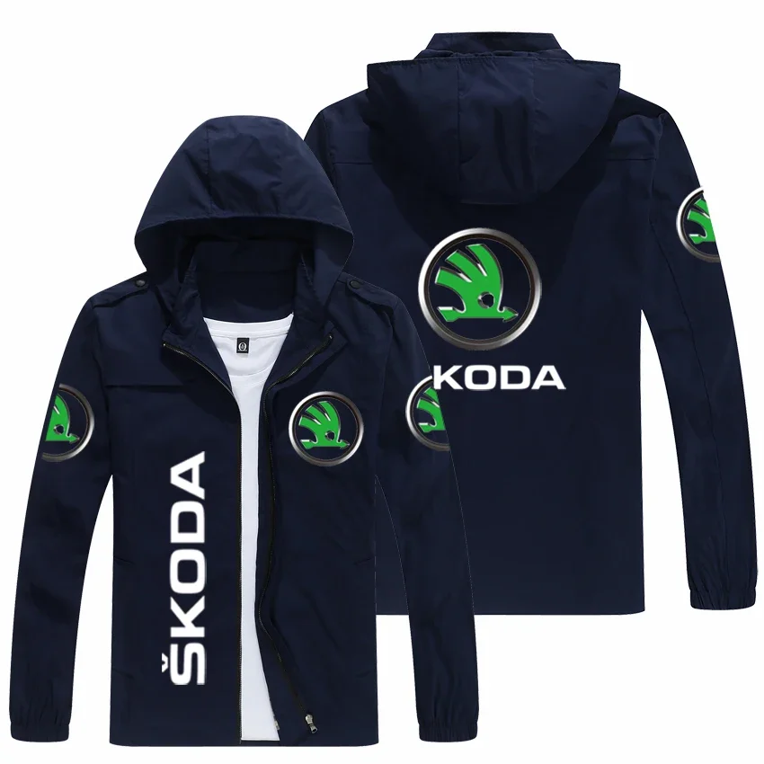 Jaket bertudung logo SKODA pria untuk musim semi dan musim gugur 2023 jaket bisbol jalanan longgar modis kasual motif Populer