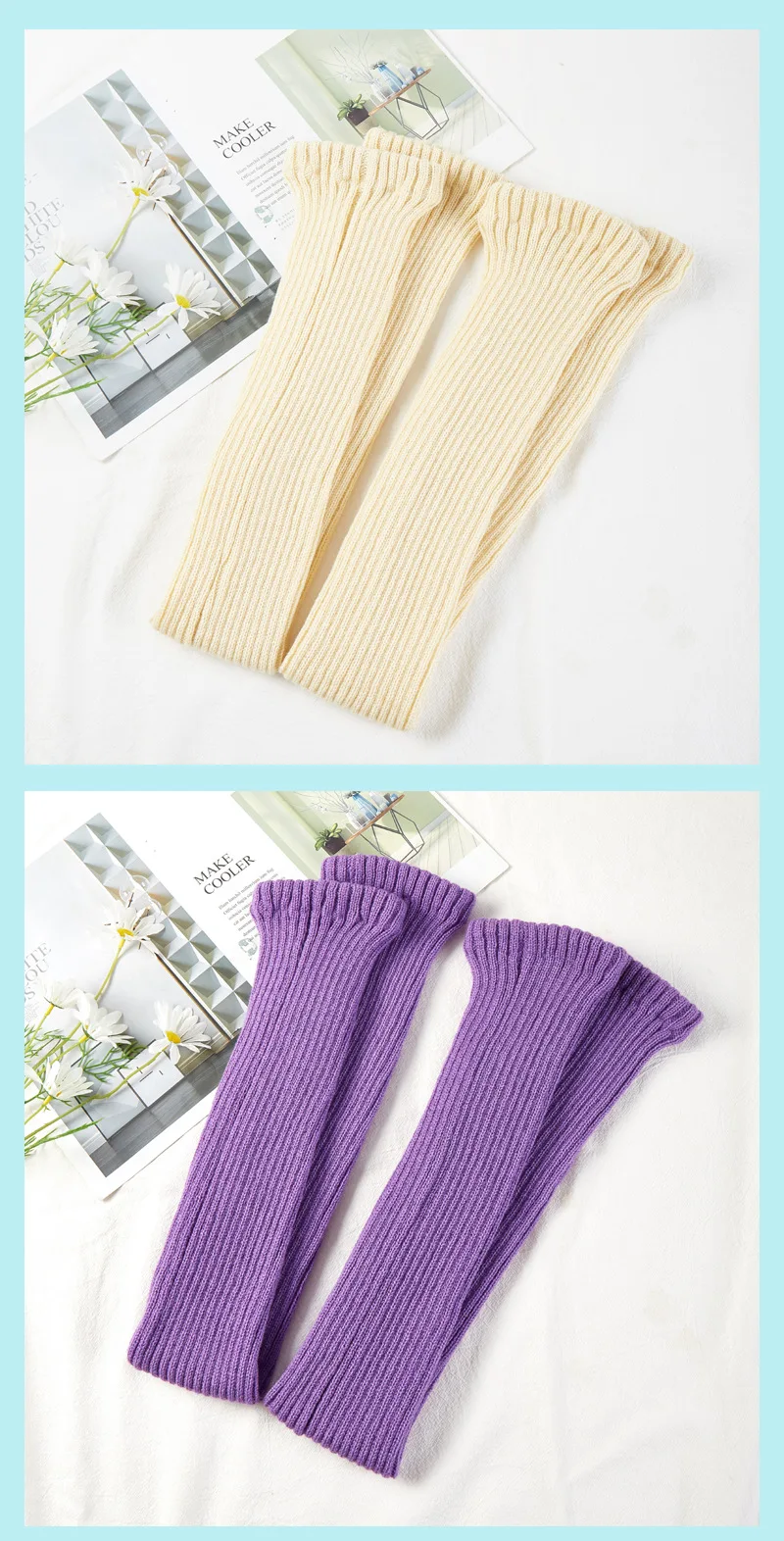 80cm Lila Herbst Und Winter Neue Yoga Socken Gleitschutz Dance Pile Wolle Strickte Weibliche Beinlinge Warme Wachen – Detail 15