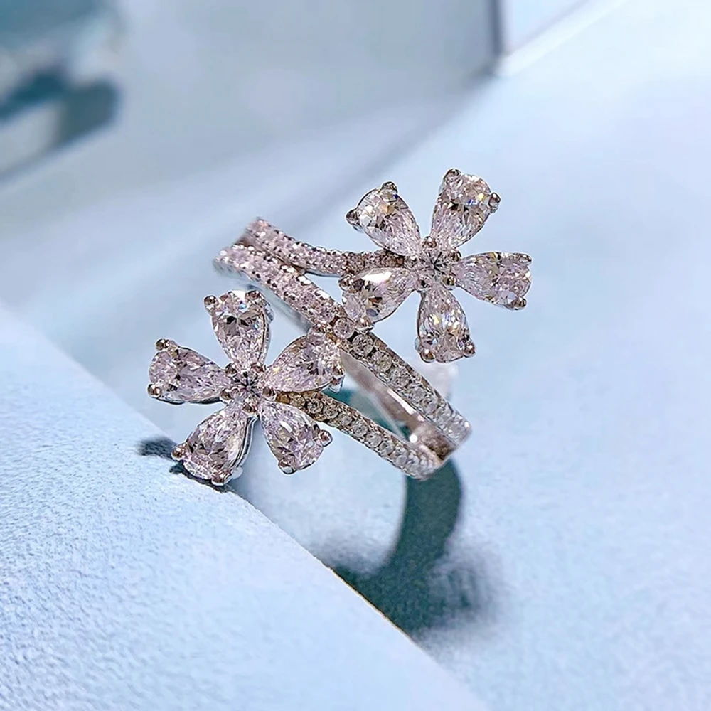 Wong Rain 100% 925 Sterling Silver Flowers Lab Sapphire Citrine High Carbon Diamonds Gemstone Fine Jewelry Ring Gifts Wholesale