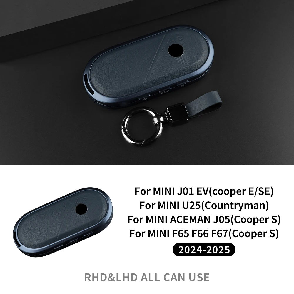 

Metal Cowhide Car Remote Key Case Cover Shell for MINI Cooper Countryman U25 J01 J05 F65 F66 2024 2025 Protection Fob Keychain