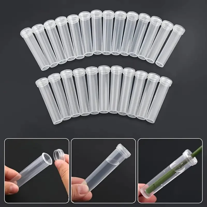 20/50PCS Plastic Flower Water Tubes with Silicone Caps, Reusable Transparent Floral Vials for Flower and Plant Preservation