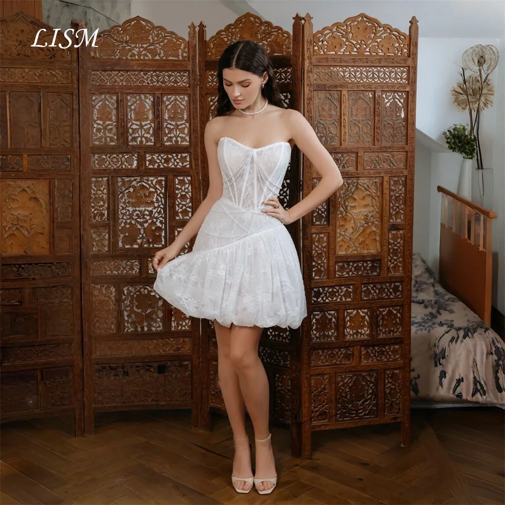 

LISM Luxury Lace Short A-Line Evening Dresses Women 2026 V-Neck Sleeveless Open Back Prom Gown Vestido De Noiva Customized