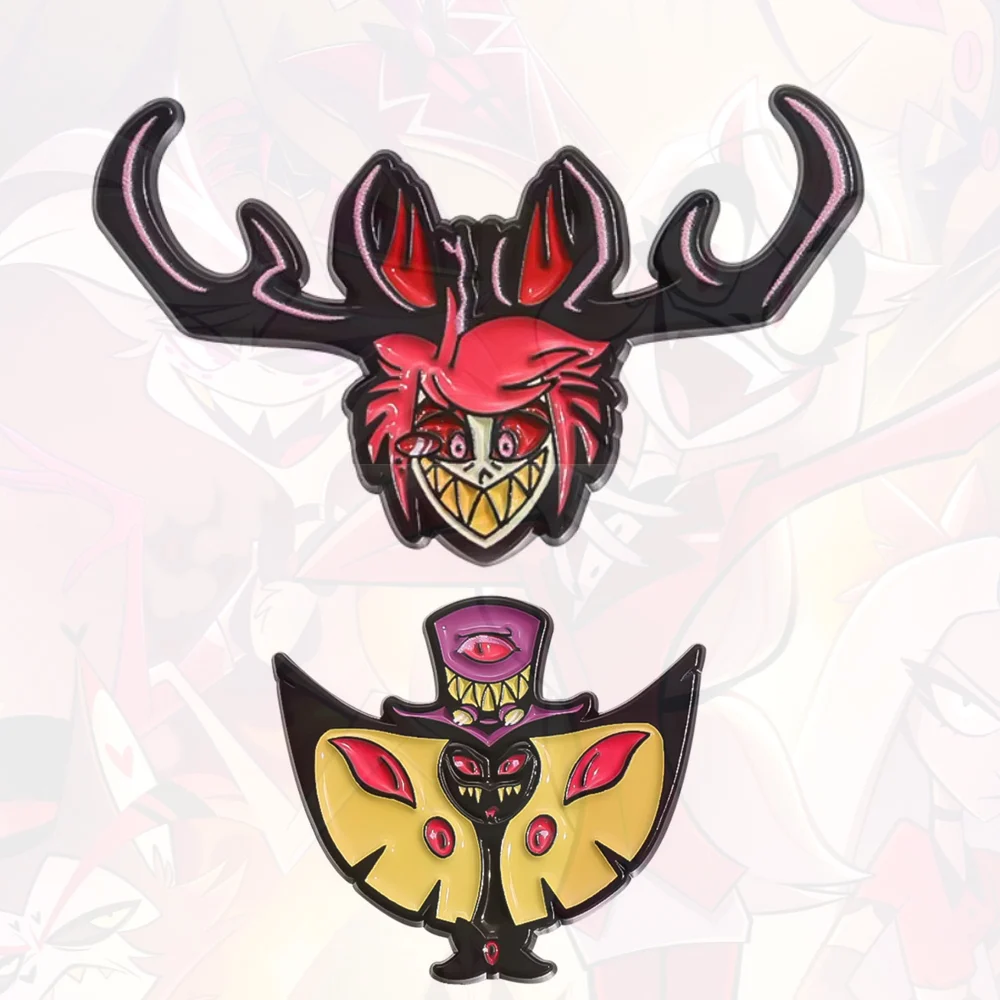 أنيمي تشارلي راديو شيطان الفنادق بروش المينا الاستور السير Pentious سعيد نزل شارة دبوس تأثيري المشجعين هدية الرجال النساء حقيبة مجوهرات #1