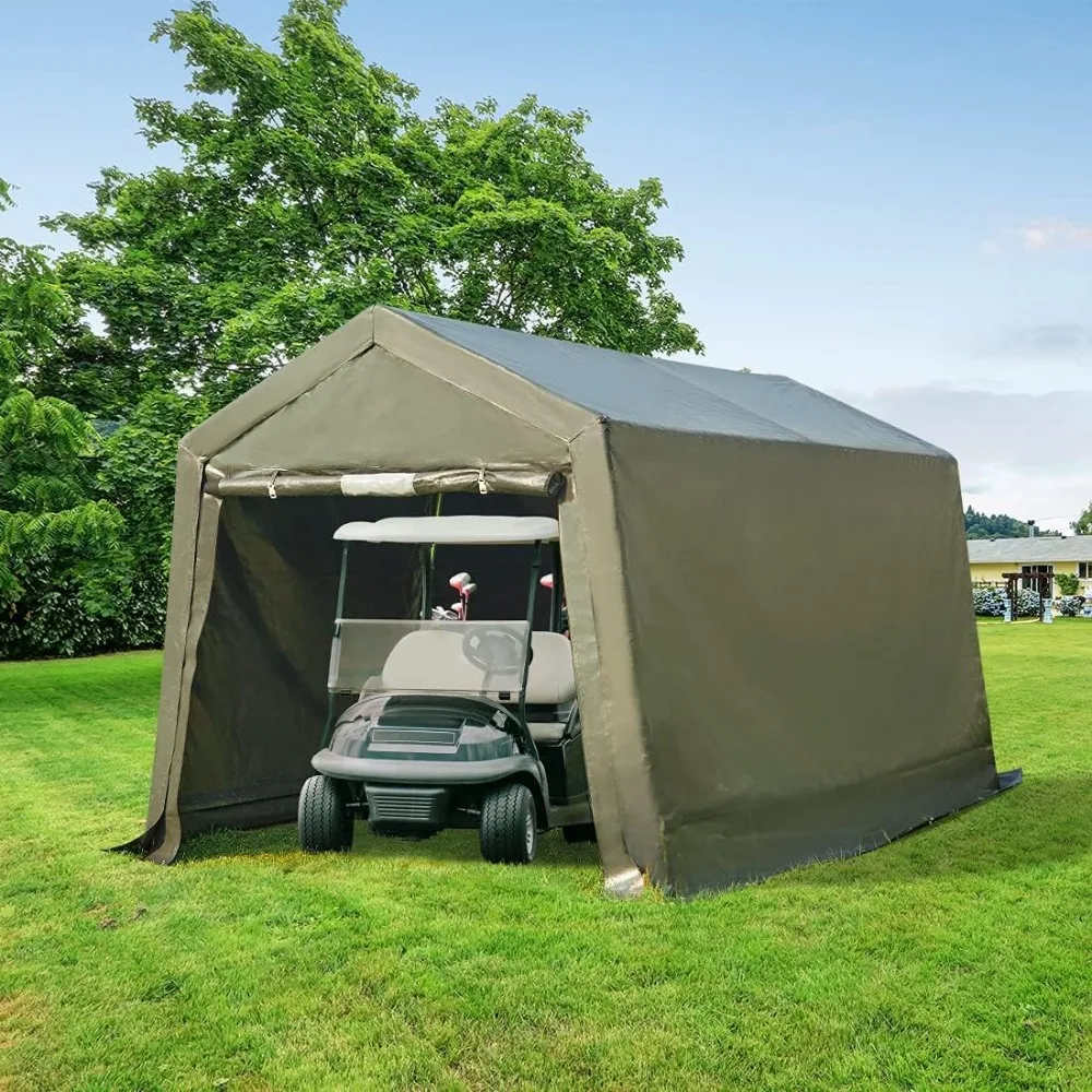 Portable Storage Shed, 10x10 ft Steel Metal Peak Roof Anti-Snow Portable Garage Shelter Storage Shed Carport, Storage Shed