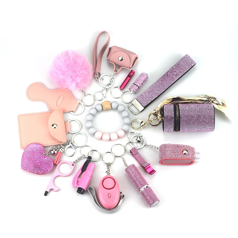 16pcs in One Sets Self Defense for Safety Keychain Full Set with Personal Alarm Accessories Birthday Gifts for Mom Women Girls