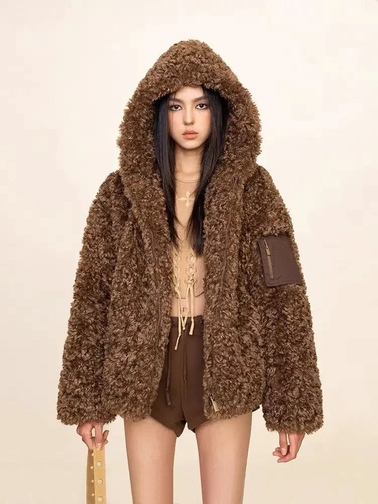 

Winter Lamb Fur Velvet Faux Fur Fluffy Jacket Women Single-breasted Long Sleeve Loose Warm Coat Faux Curly Fur Jacket Mujer New