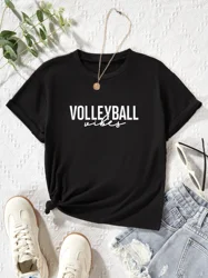 Volleyball Pattern Girls Trendy T-shirt Comfy Breathable Tops Multiple Colors Accessible