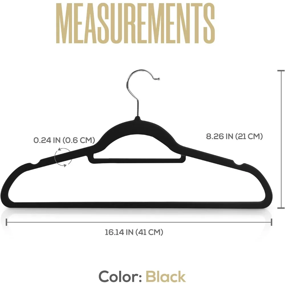 Utopia Home Premium Velvet Hangers 150 Pack - Non-Slip Clothes Hangers with Tie Bar - Black Hangers - Standard