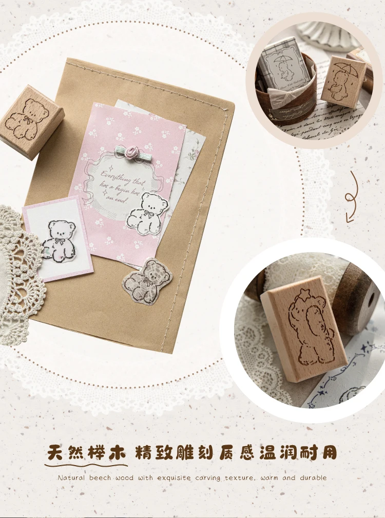 Journal GO Kreativer Niedlicher Bären-Holzstempel für Collage Junk Journal DIY Scrapbooking Fotoalbum Kartenherstellung Holzsiegel – Detail 5