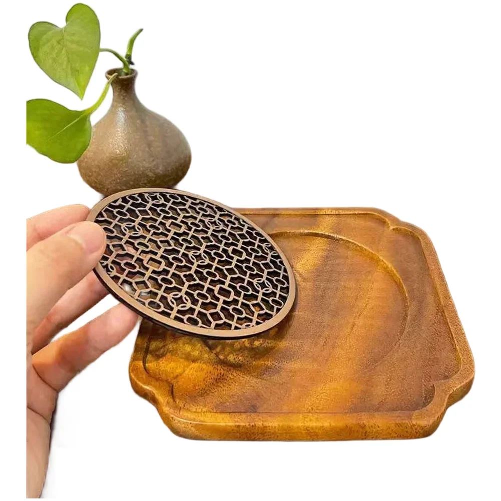 Handmade Walnut Wood Tea Tray Featuring Chinese Style Lace Design for Tea Ceremony Pot Stand Natural Wood Teapot Holder