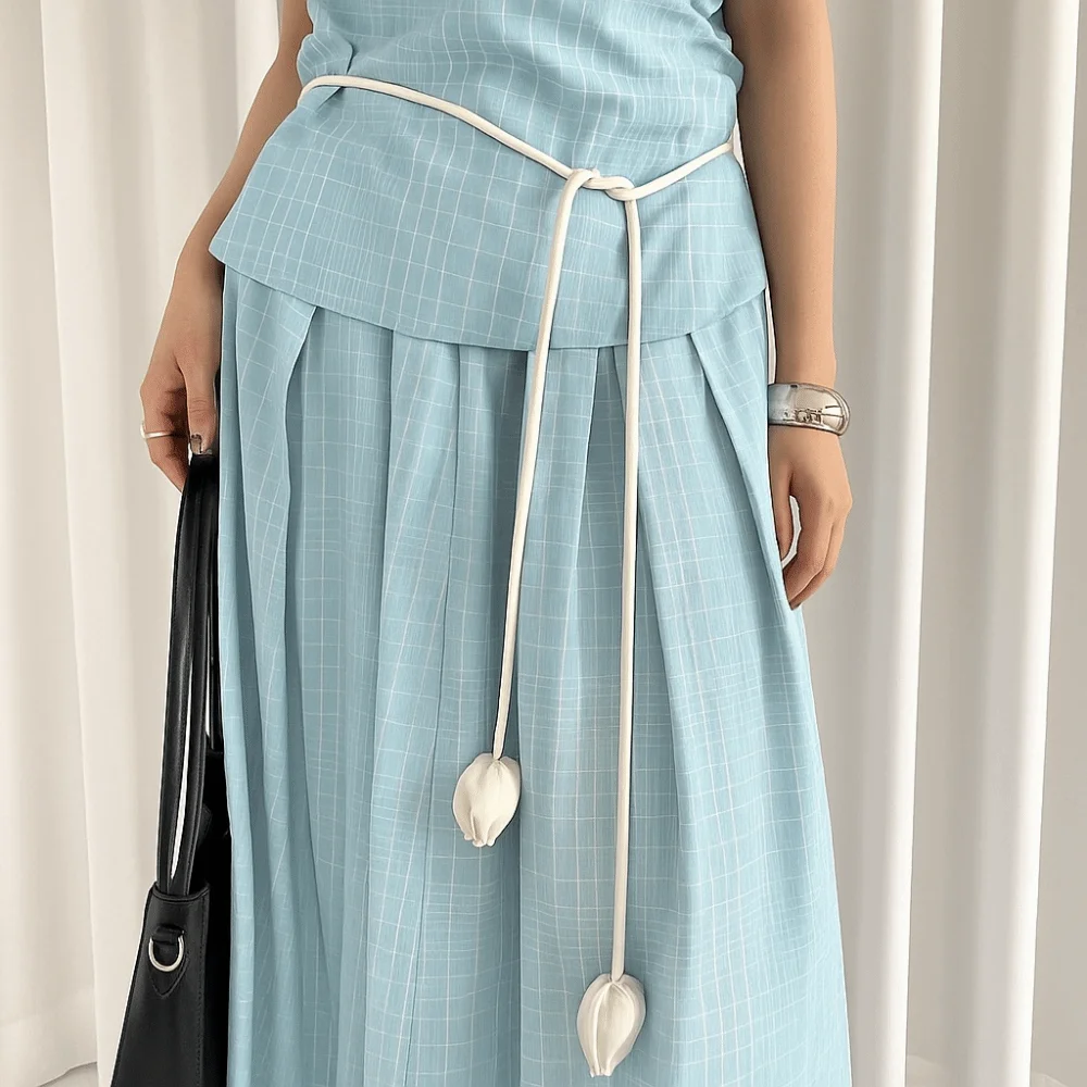 

Elegant PU Leather Tulip String Waistband Round Shape Long Knotted Dress Belt Thin Strap Flower Waist Rope Coat Accessory