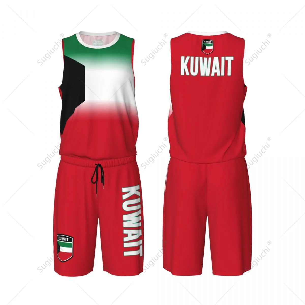 Maglia da basket da uomo con bandiera del Kuwait, set camicia e pantaloni in rete, senza maniche, esclusivo nome personalizzato per squadra, Nunber, unisex