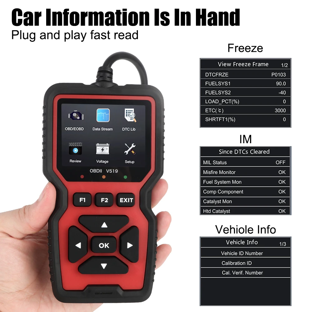 Upgradable Car OBD2 Diagnosis Tools V519 ELM327 Scanner Automotive Engine Fault Code Reader Instrument Battery Volt Data Tester