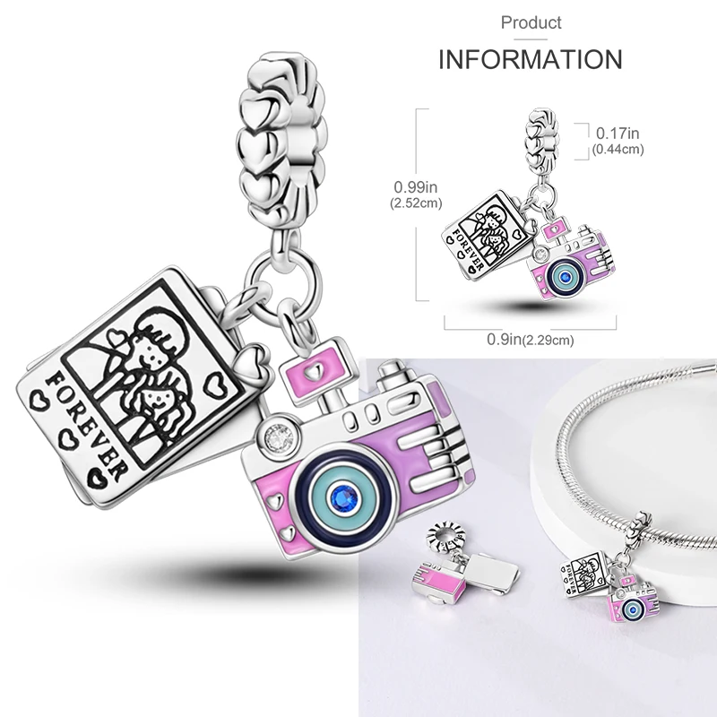 925 Sterling Silver Fashion Colorful Camera Luggage Travel Backpack Pendant Charms Beads Fit Bracelets DIY Anniversary Jewelry