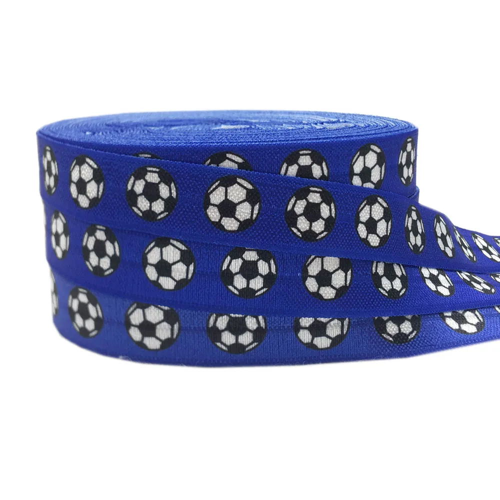 10 Yards 15mm Football Print Sport Fold Over Elastic Stretchy Band DIY Girls Hair Ties Strap Headband Accessories Wholesale