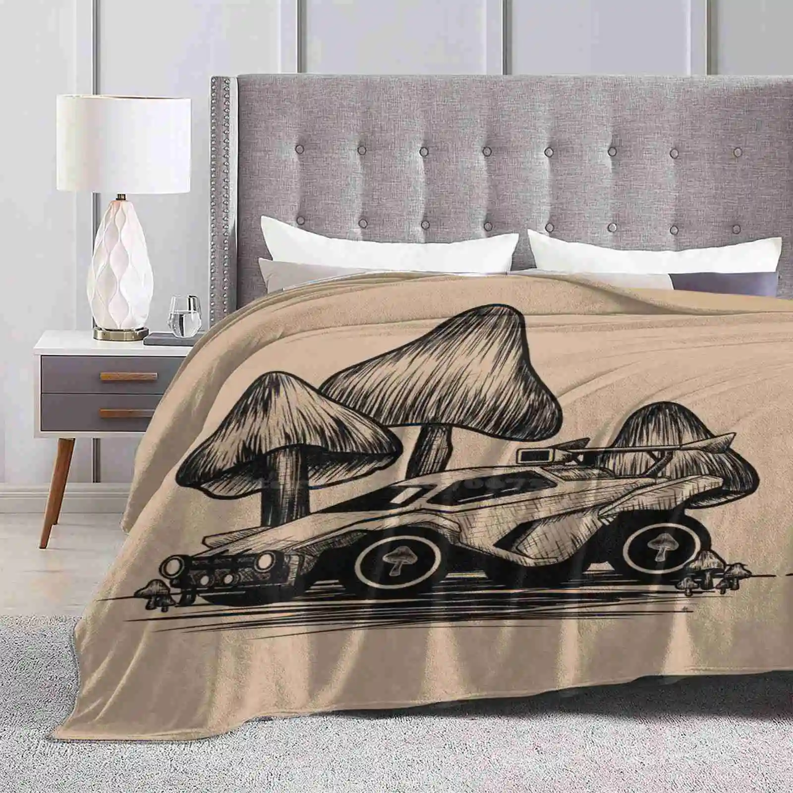 Shroomtane Mushroom Octane Super Warm Soft Blankets On Sofa/Bed/Travel Rocket League Mushroom Car Mushroom Art Shrooms Ink Style