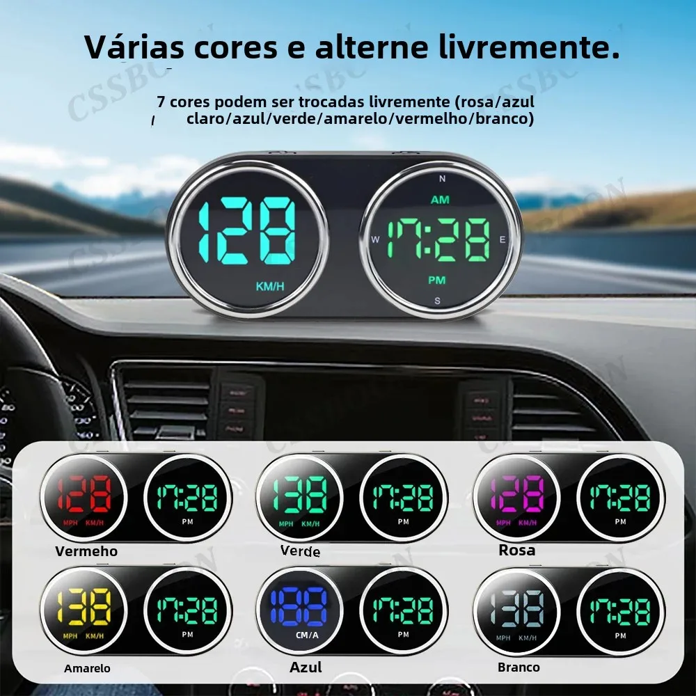 Carro hud head-up display gps velocímetro digital kmh mph interruptor gratuito relógio gps satélite para todos os veículos de energia plug and play