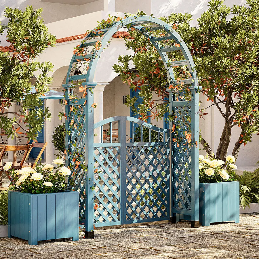 Arco de madeira anti-séptico escalada videira flor suporte ao ar livre uva pátio ao ar livre decoração jardim cerca malha porta madeira