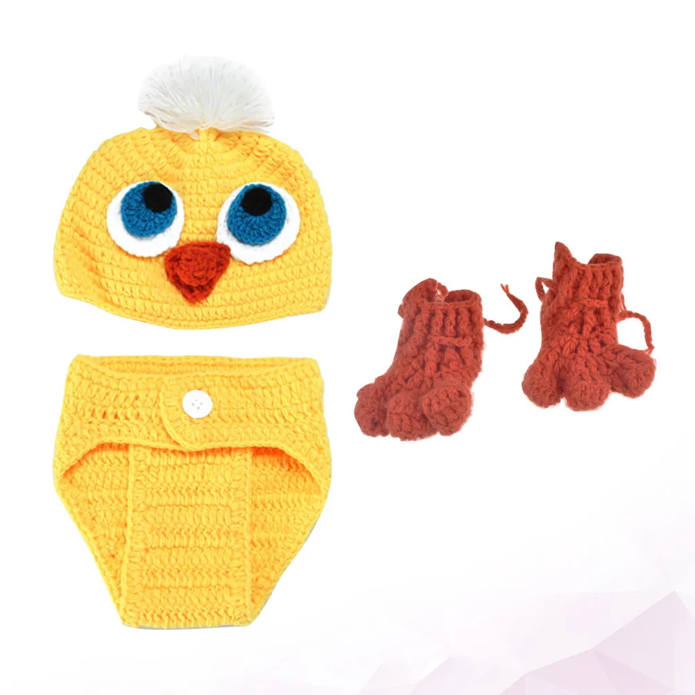 Yellow Duck Crochet Baby Photography Outfit Set Hand Knitted Newborn Photo Props Soft Stretchy Comfortable for Baby Shower