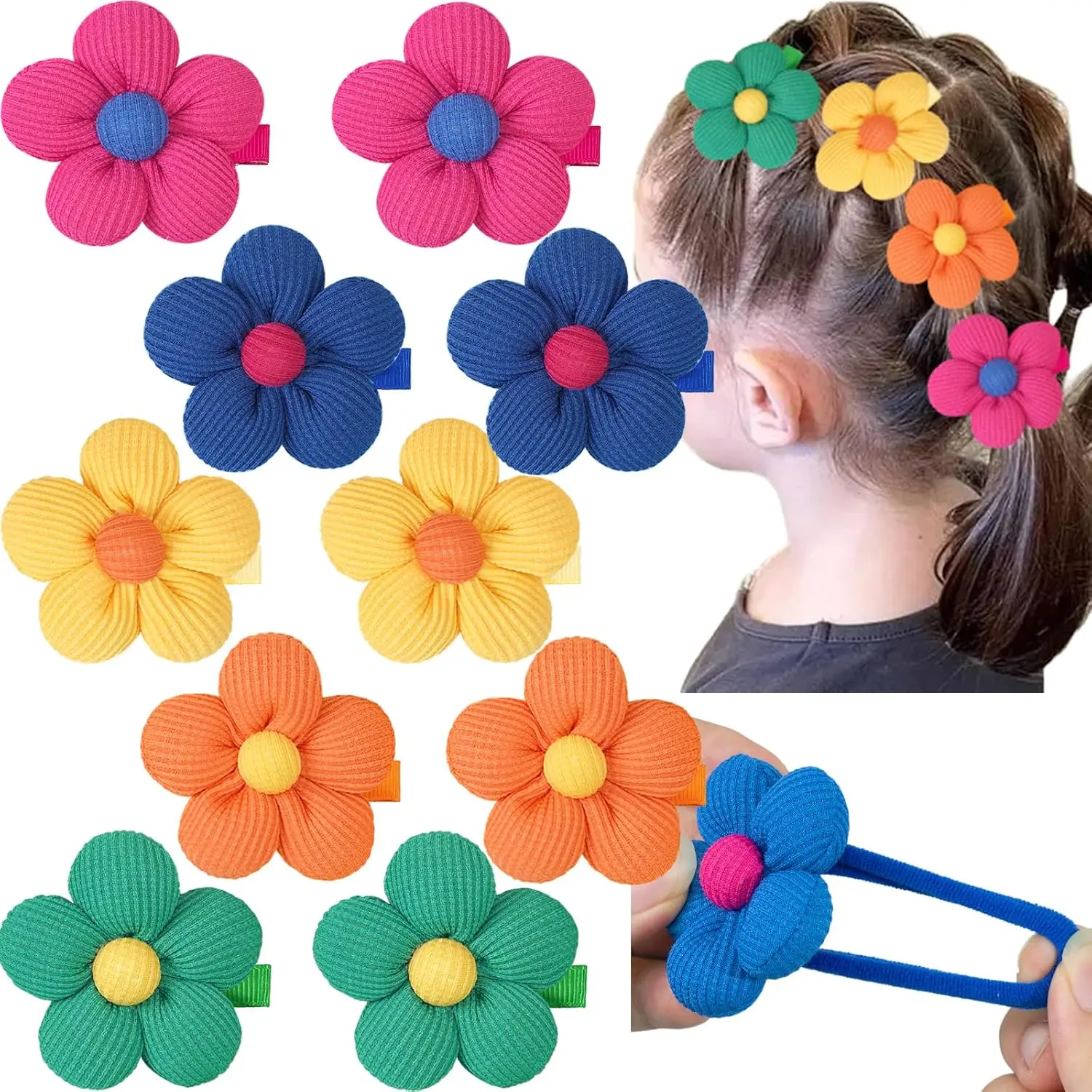 

10PCS Flower Hair Ties,4cm in Diameter Seamless Nylon Bands, Normal Ponytail Holders for Girls,Teens and Women