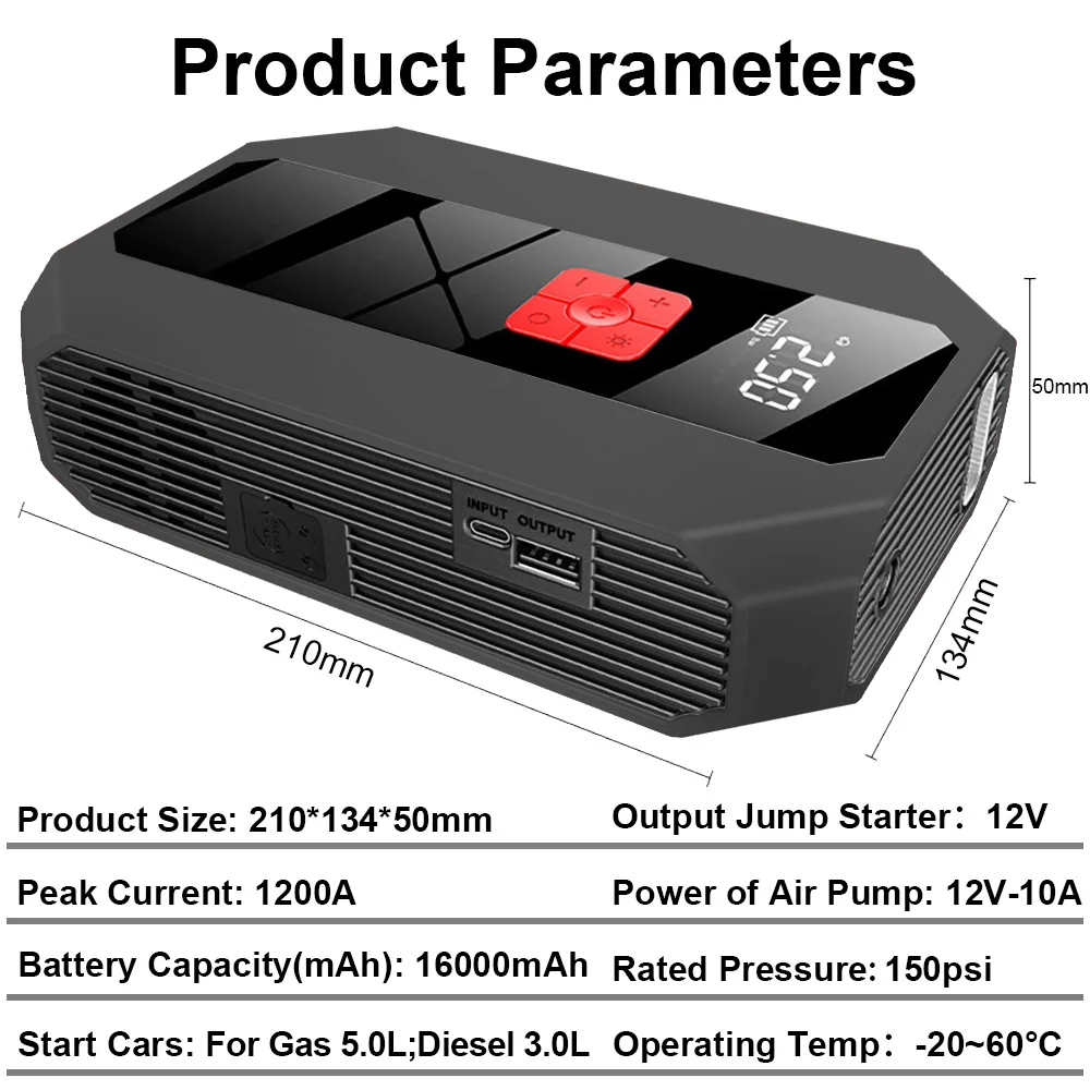 GKFLY 26800mAh Car Jump Starter Portable Power Bank Air Compressor 150 PSi Tire Inflator Auto Portable Battery Starter for Cars