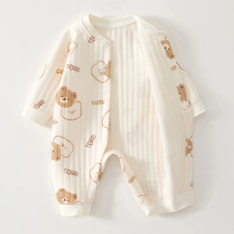 Thick Cotton Newborn Jumpsuit Cute Bear Romper Infant Crawling Clothes Winter Long Sleeved Bodysuit Boy Girl Kids Onesie Pajamas