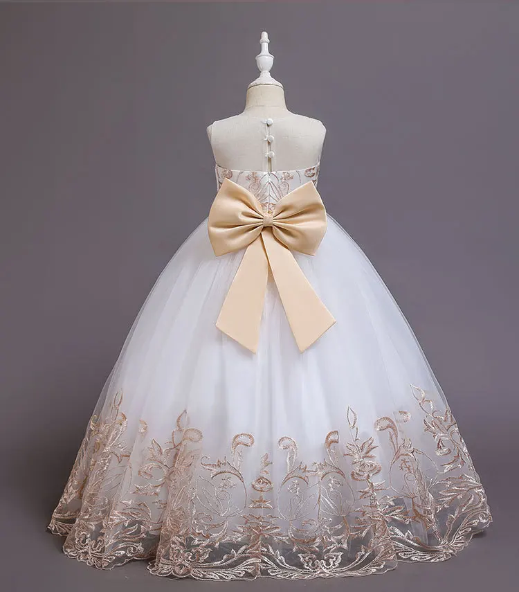 Teenager Girls Embroidered Flowers Princess Party Long Dress Children Kids Elegant Christmas Wedding Vestido Clothing