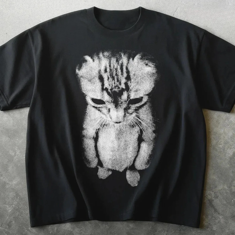 Sad Kitten Meme Standing Cat T-Shirt Summer Women's  Breathable T-shirt Top Harajuku Anime Cartoon Cat Female Summer Tops