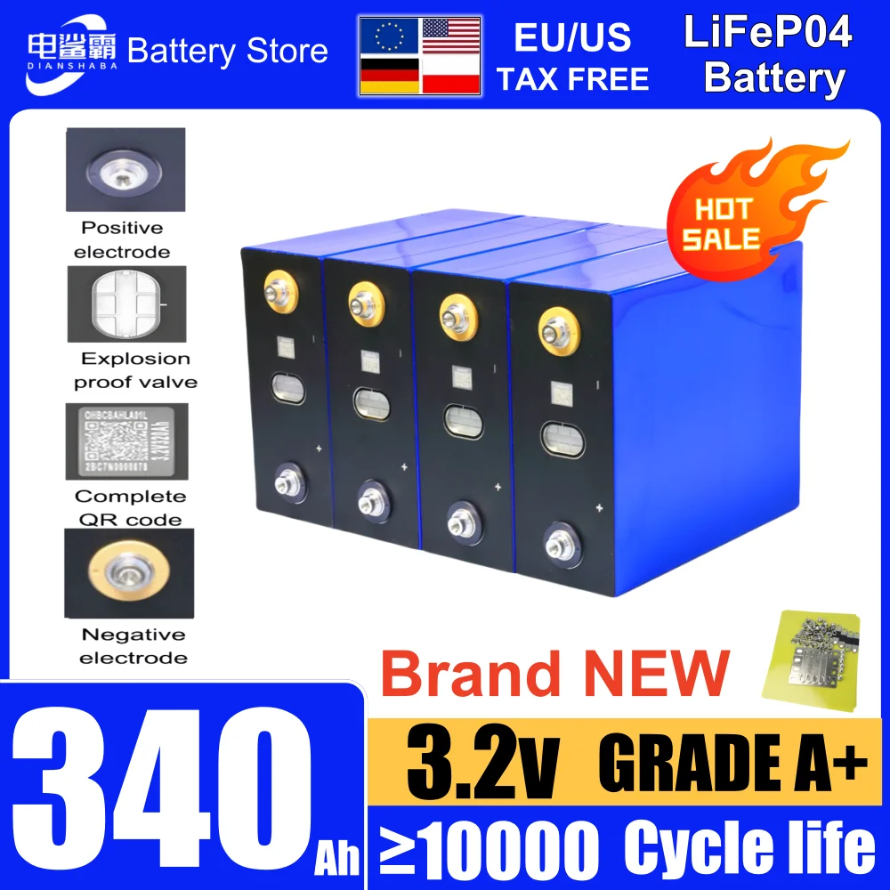 LifePO4 Batterie DIY 12V 24V 48V RV-Solarspeicher Golfwagen-Akku  1~64pcs EU/US steuerfrei GRADE A 3.2V 340Ah 10000+Zyklen neue