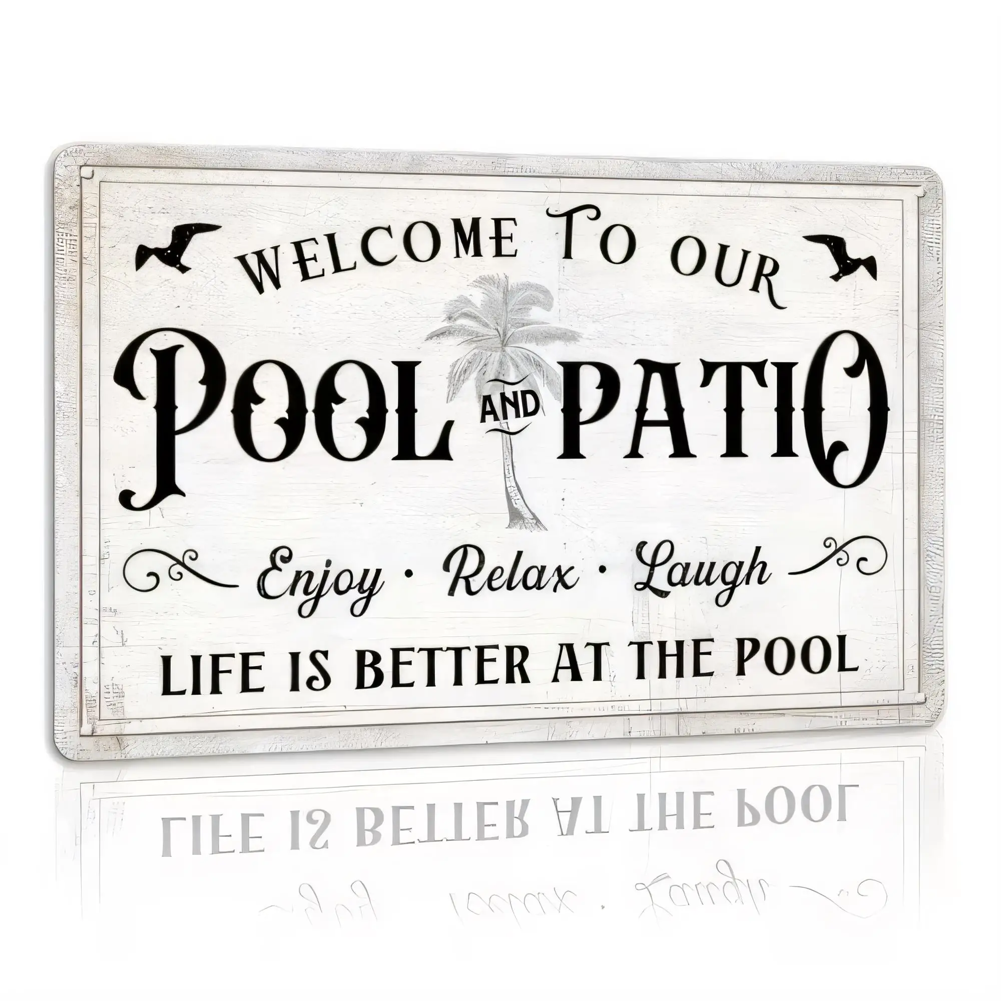 Tin Sign,Welcome To Our Pool Patio Vintage Metal Sign ,Life Is Better At The Pool Decor,Relax Laugh Enjoy Tropical Beach Lawn Wa